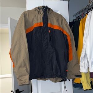 Nike Men's Black and Tan Jacket with Orange Highlights